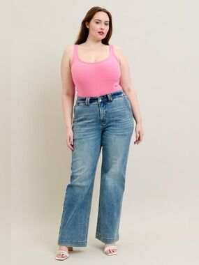 Judy Blue High Waist Double Button Wide Leg Jeans Size 16W Style JB88942 LT